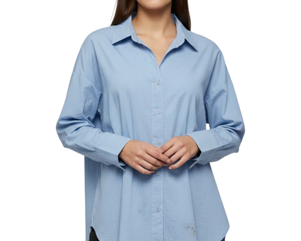 Bebe Blue Long-Sleeved Cotton Button-Down Shirt