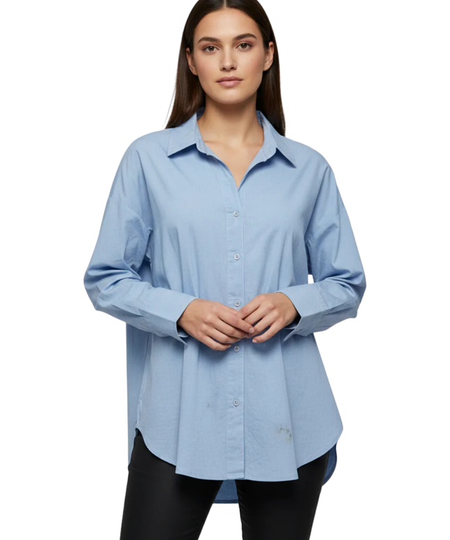 Bebe Blue Long-Sleeved Cotton Button-Down Shirt
