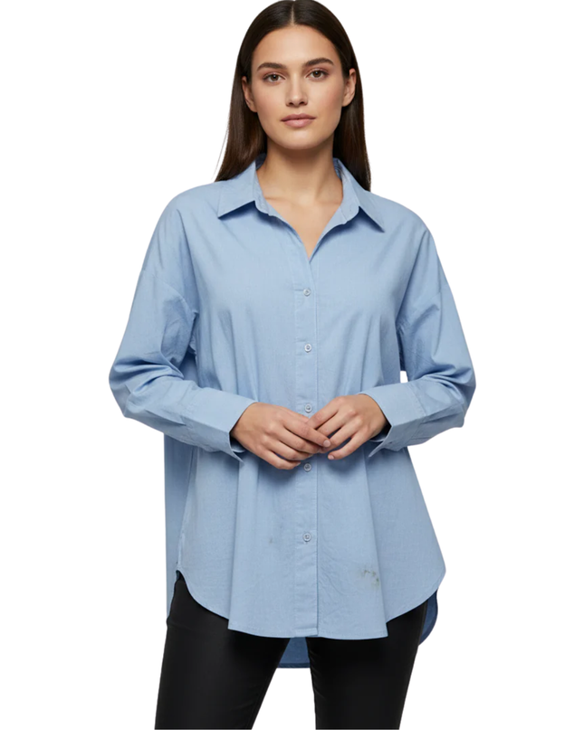 Bebe Blue Long-Sleeved Cotton Button-Down Shirt