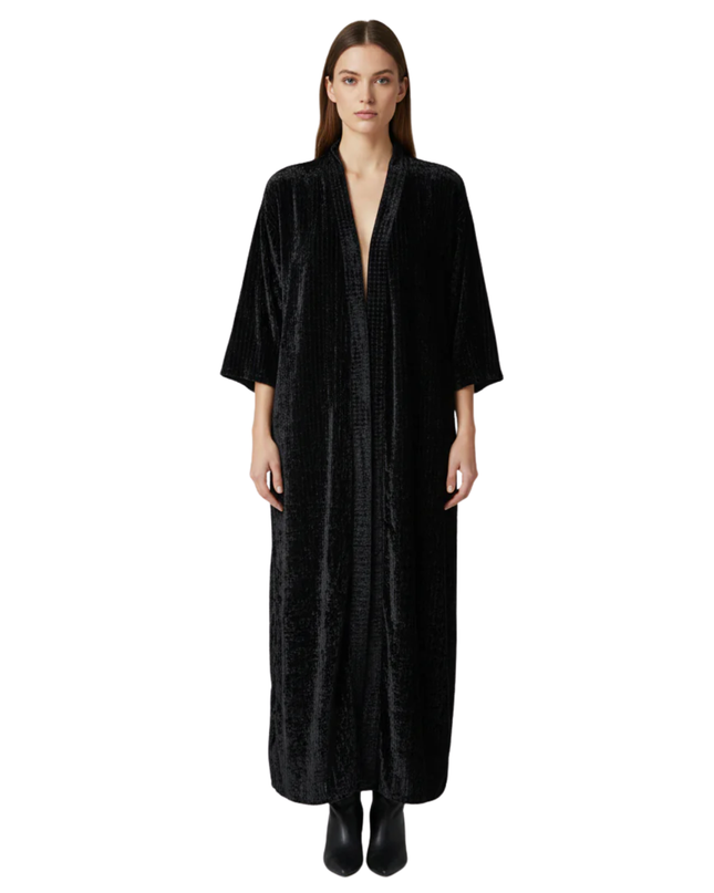 MNG SUIT Black Textured Velvet Open Front Duster Dress