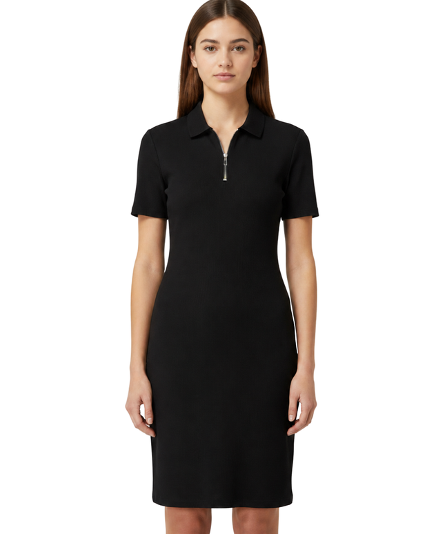 John Richmond Black Ribbed Polo Collar Mini Dress