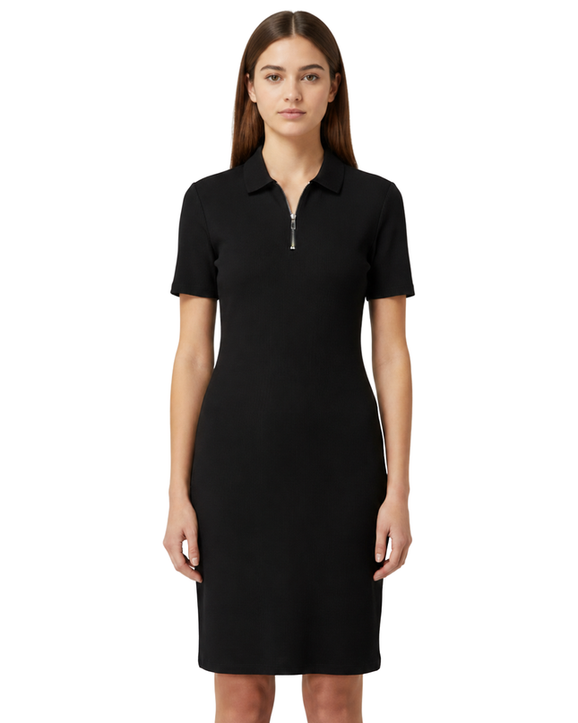 John Richmond Black Ribbed Polo Collar Mini Dress