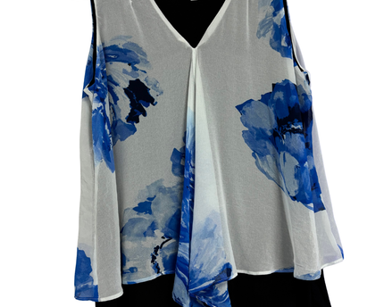 Calvin Klein Black & Blue Floral Layered Sleeveless V-Neck Top