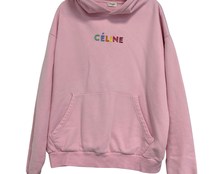 Celine Pink Multi-Color Embroidered Logo Oversized Hoodie