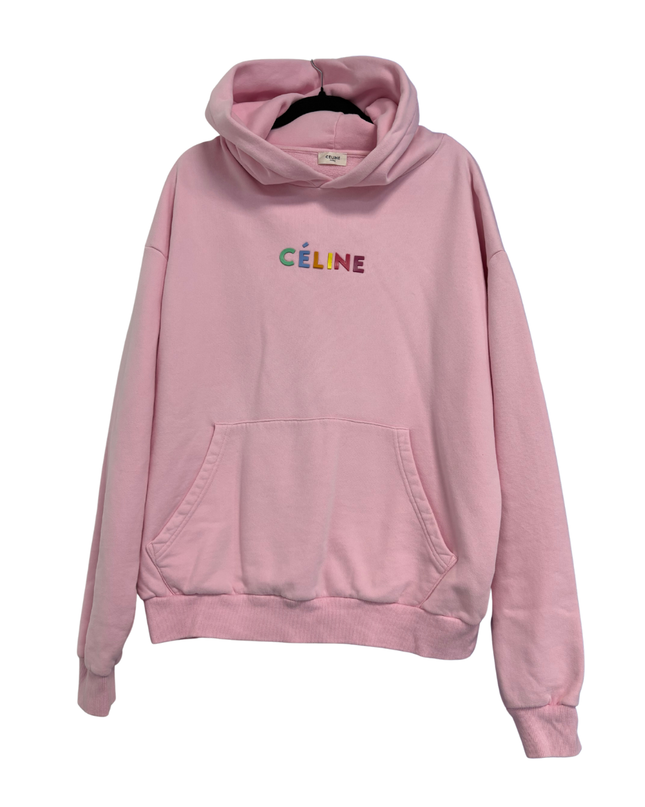 Celine Pink Multi-Color Embroidered Logo Oversized Hoodie