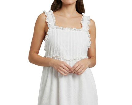 Forever 21 White Eyelet Trim Ruffle Hem Babydoll Top
