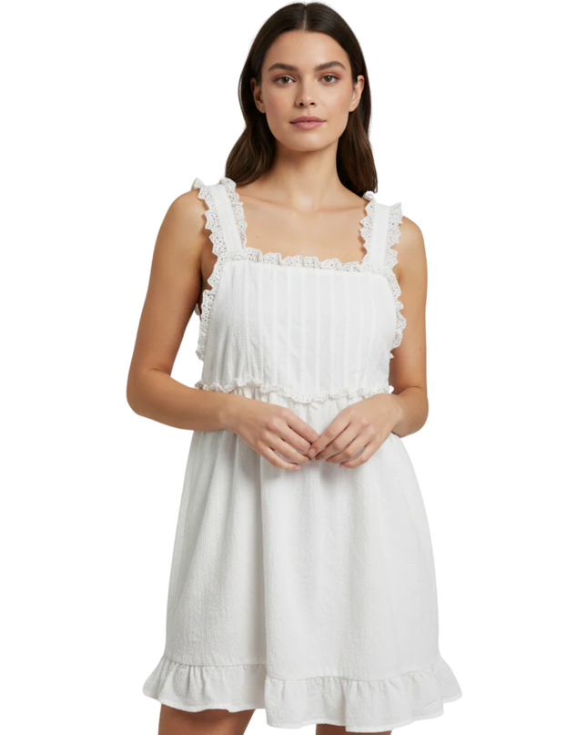Forever 21 White Eyelet Trim Ruffle Hem Babydoll Top