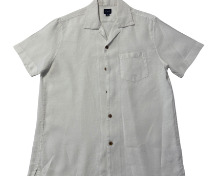 J.Crew Men's White Short Sleeve Linen Camp Collar Shirt
