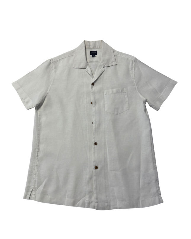 J.Crew Men's White Short Sleeve Linen Camp Collar Shirt