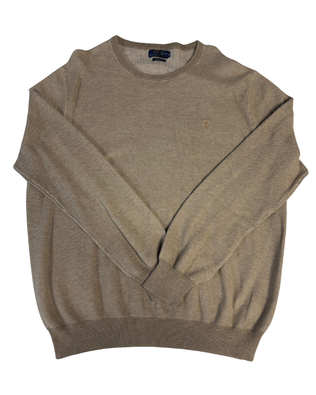 Polo Ralph Lauren Tan Pima Cotton Crew Neck Knit Sweater
