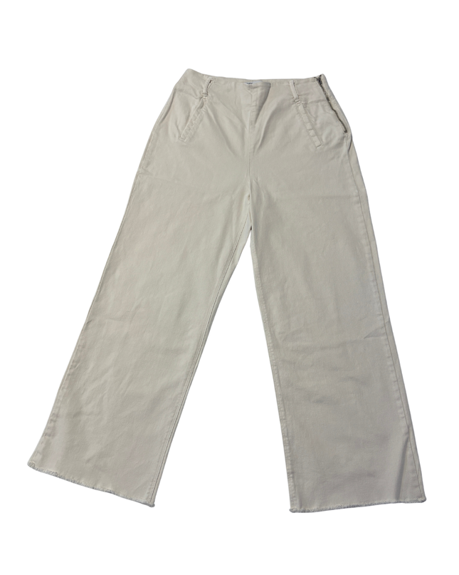 Zara Cream High-Waisted Wide Leg Raw Hem Jeans