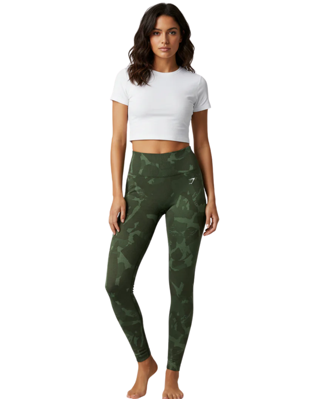 Gymshark Green Camo Seamless High-Waisted Leggings