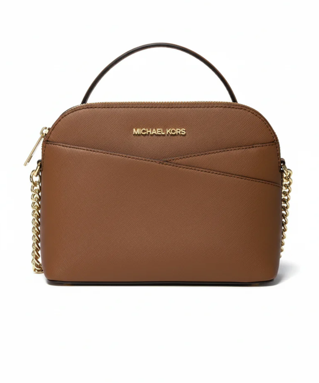 MICHAEL KORS Brown Saffiano Leather Dome Crossbody Bag