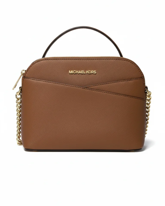 MICHAEL KORS Brown Saffiano Leather Dome Crossbody Bag
