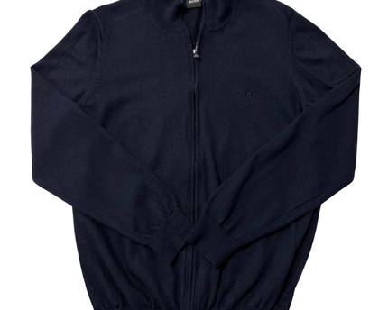 Boss Navy Blue Full-Zip Fine-Knit Cardigan