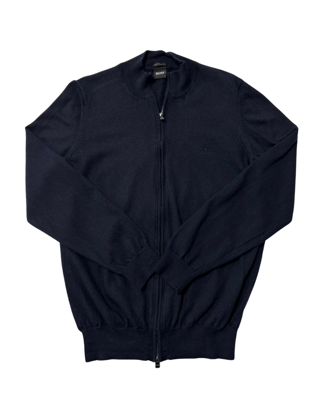 Boss Navy Blue Full-Zip Fine-Knit Cardigan