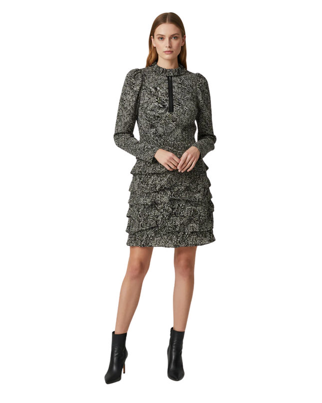 In The Style Black and White Floral Ruched Mini Dress