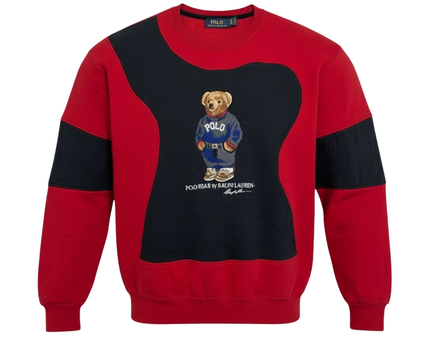 Reworked Polo Ralph Lauren Red Polo Bear Colorblock Sweatshirt