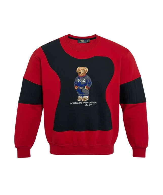 Reworked Polo Ralph Lauren Red Polo Bear Colorblock Sweatshirt