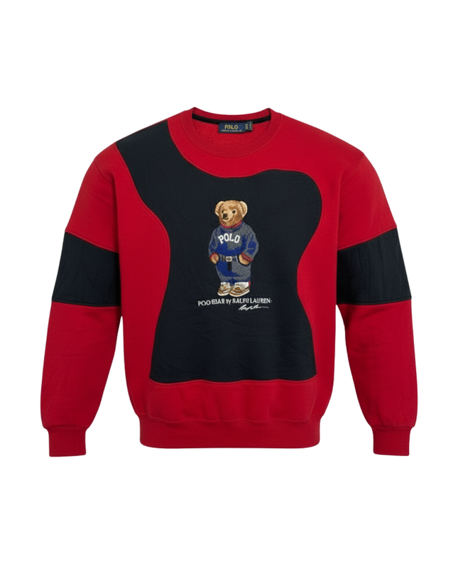 Reworked Polo Ralph Lauren Red Polo Bear Colorblock Sweatshirt