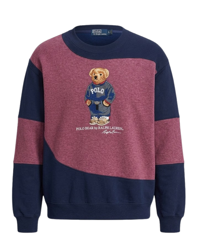 Reworked Polo Ralph Lauren Navy/Maroon Polo Bear Colorblock Sweatshirt