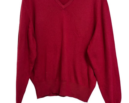 Vintage Burberry Red V-Neck Knit Sweater