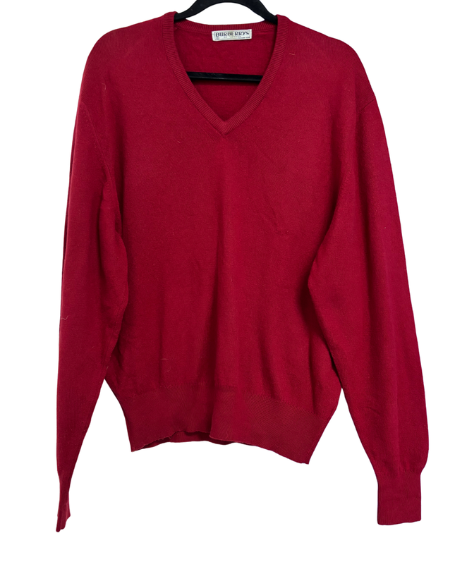 Vintage Burberry Red V-Neck Knit Sweater