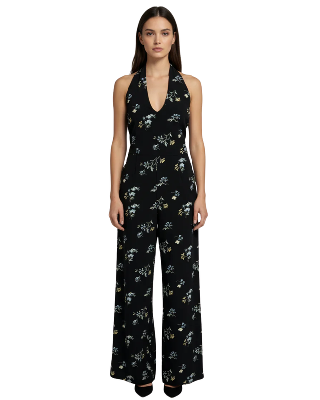 Abercrombie & Fitch Black Floral Halter Neck Jumpsuit