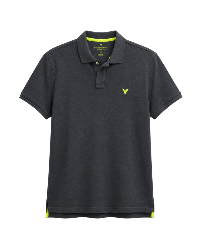 American Eagle Outfitters Dark Grey Neon Trim Polo Shirt