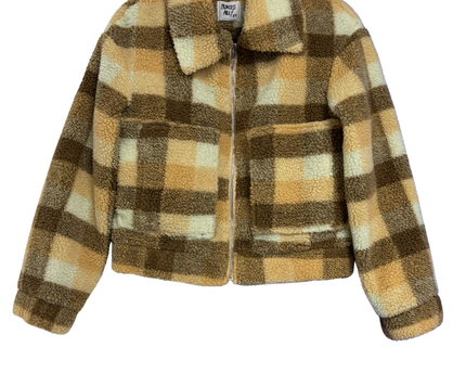 Princess Polly Brown Plaid Cropped Sherpa Jacket