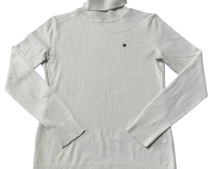 Tommy Hilfiger White Turtleneck Cotton-Blend Sweater