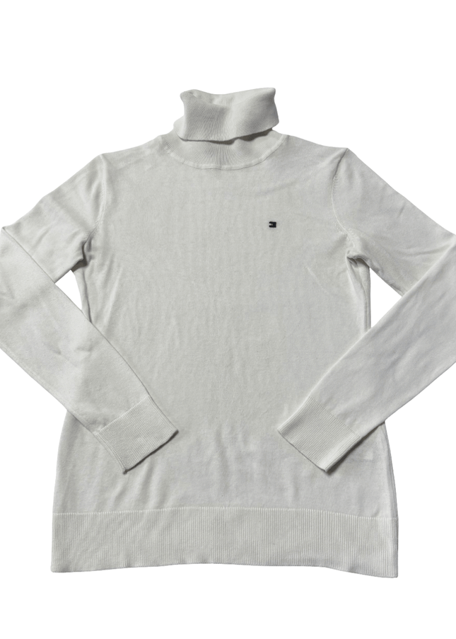 Tommy Hilfiger White Turtleneck Cotton-Blend Sweater