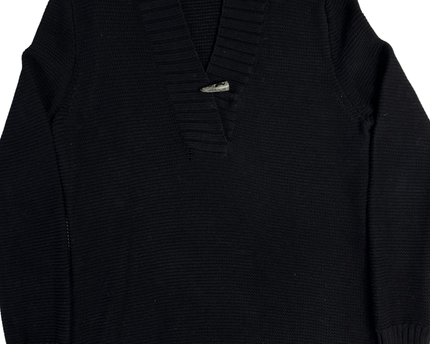 Ralph Lauren Black Toggle Neck Ribbed Knit Sweater