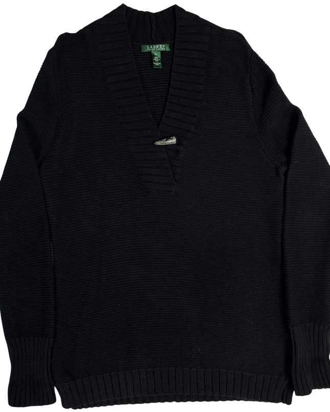 Ralph Lauren Black Toggle Neck Ribbed Knit Sweater