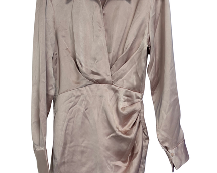 Zara Pink Draped Satin Long Sleeve Mini Dress