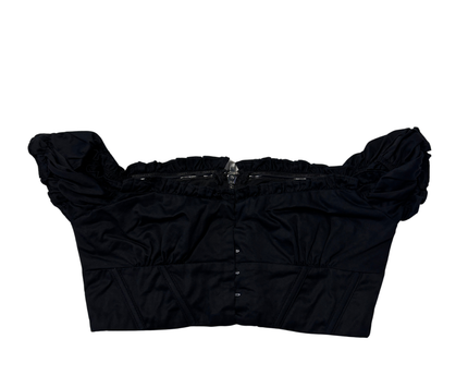 White Fox Black Off-The-Shoulder Bustier Ruffle Crop Top