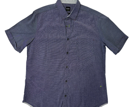 Boss Blue Regular Fit Stretch Short Sleeve Shirt