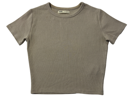 Pull & Bear Beige Ribbed Short Sleeve Crop T-Shirt