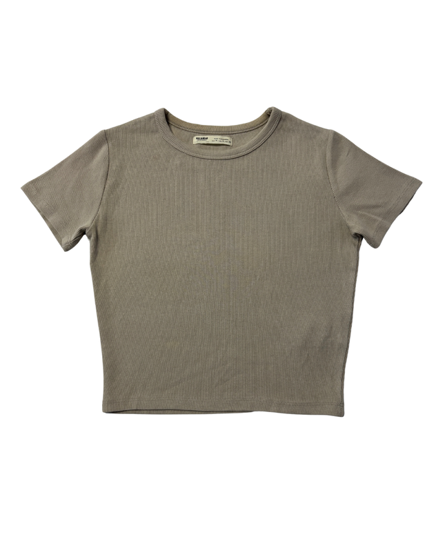 Pull & Bear Beige Ribbed Short Sleeve Crop T-Shirt