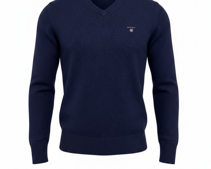 GANT Navy Blue V-Neck Lambswool Sweater