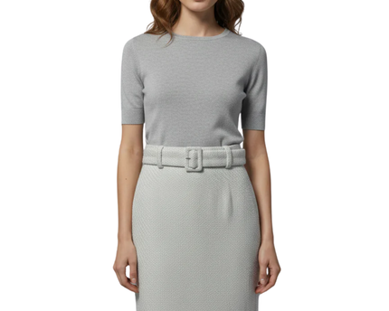 DKNY White Tweed Belted Pencil Skirt