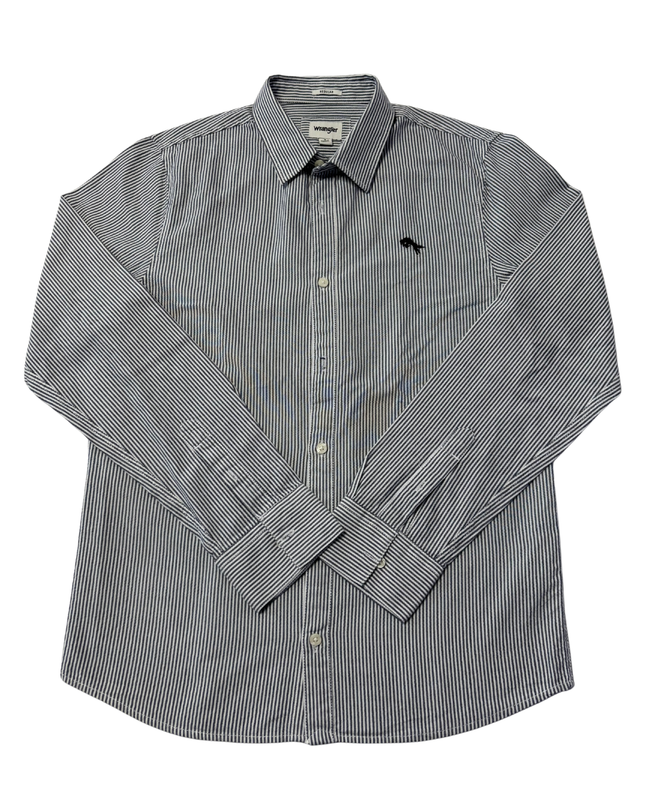 Wrangler Blue and White Striped Button-Down Shirt