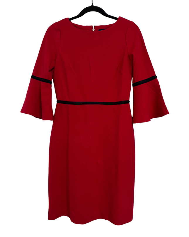 Tommy Hilfiger Red Bell Sleeve Sheath Dress with Black Trim