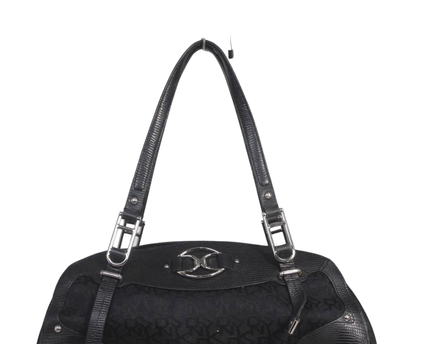 DKNY Black Monogram Canvas and Lizard-Embossed Shoulder Bag
