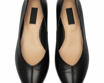 ZARA Black Pointed Toe Leather Flats
