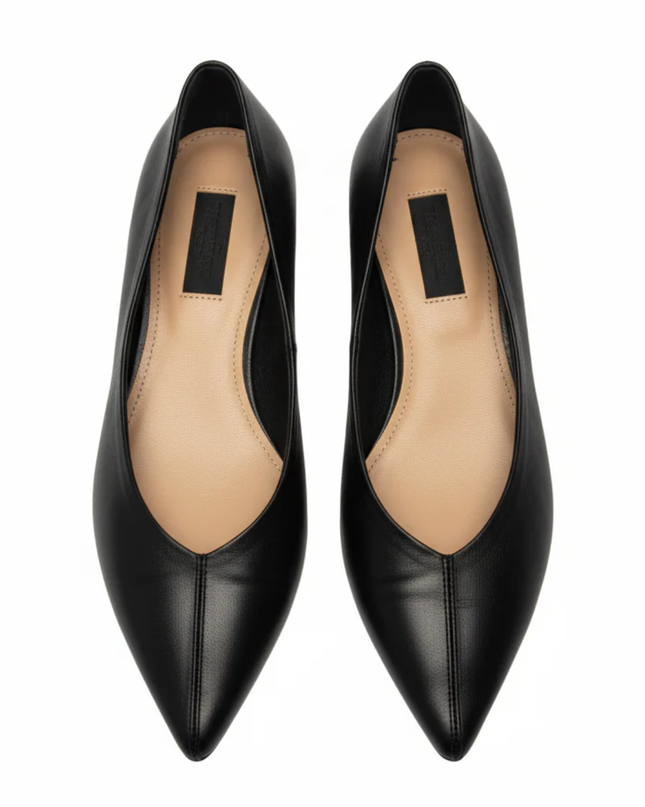 ZARA Black Pointed Toe Leather Flats