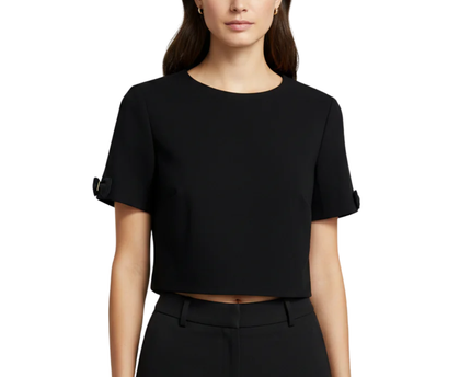 Ted Baker Black Short Sleeve Bow Detail Crop Top
