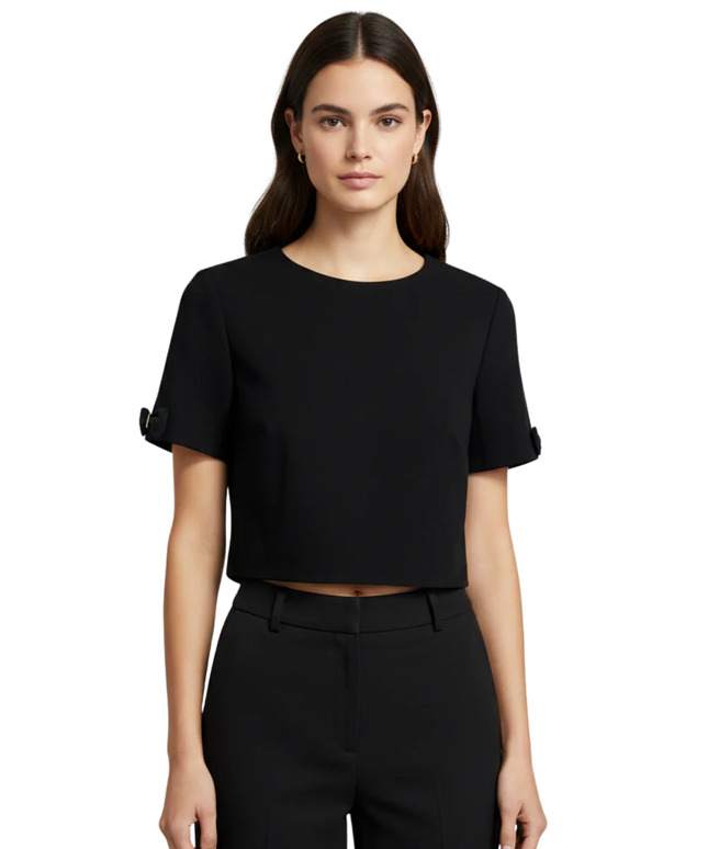 Ted Baker Black Short Sleeve Bow Detail Crop Top