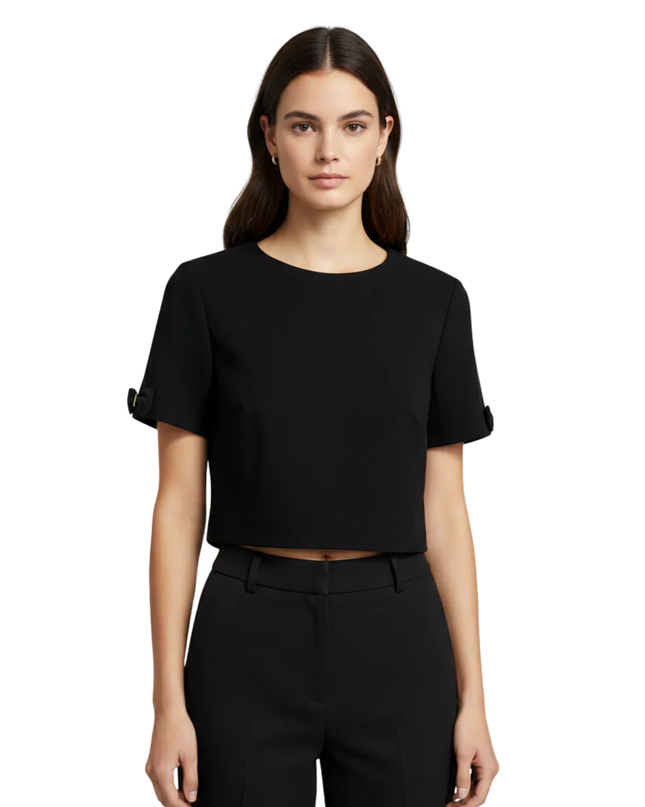 Ted Baker Black Short Sleeve Bow Detail Crop Top