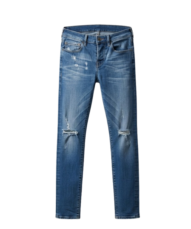 True Religion Blue Rocco Relaxed Skinny Distressed Jeans